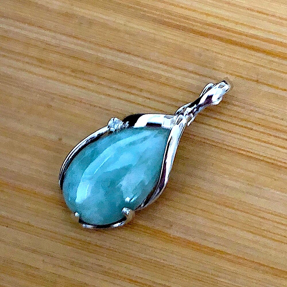 $92  Designer Jade & Diamond Estate Pendant  Sterling  Marked EA 925 CHINA - Picture 5 of 7